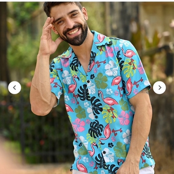 Alvish Other - Alvish Hawaiian Flamingo Short Sleeve Shirt Button Down Turquoise Men’s Size XL